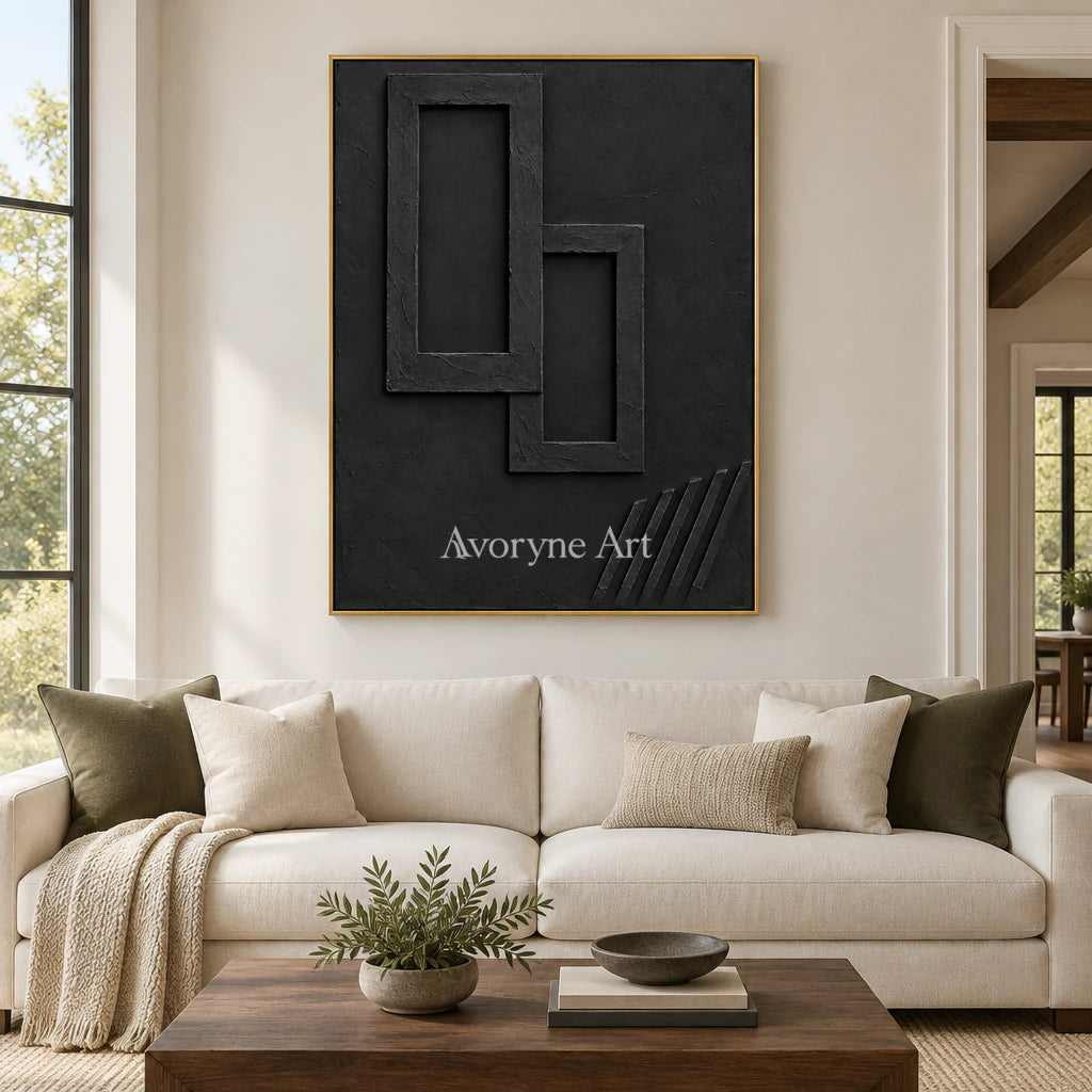 Nested Shadows: Black Geometric Relief Wall Art — living gold