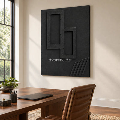Nested Shadows: Black Geometric Relief Wall Art — office frameless