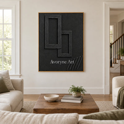Nested Shadows: Black Geometric Relief Wall Art — villa wood