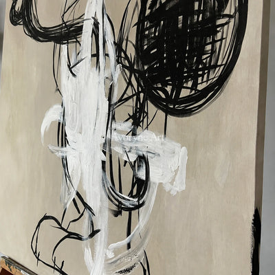 Unruly Cadence: Black Gestural Graffiti Abstract Wall Art — detail easel