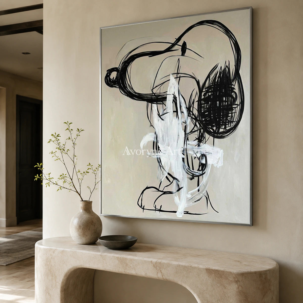 Unruly Cadence: Black Gestural Graffiti Abstract Wall Art — entry silver