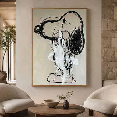 Unruly Cadence: Black Gestural Graffiti Abstract Wall Art — hotel wood