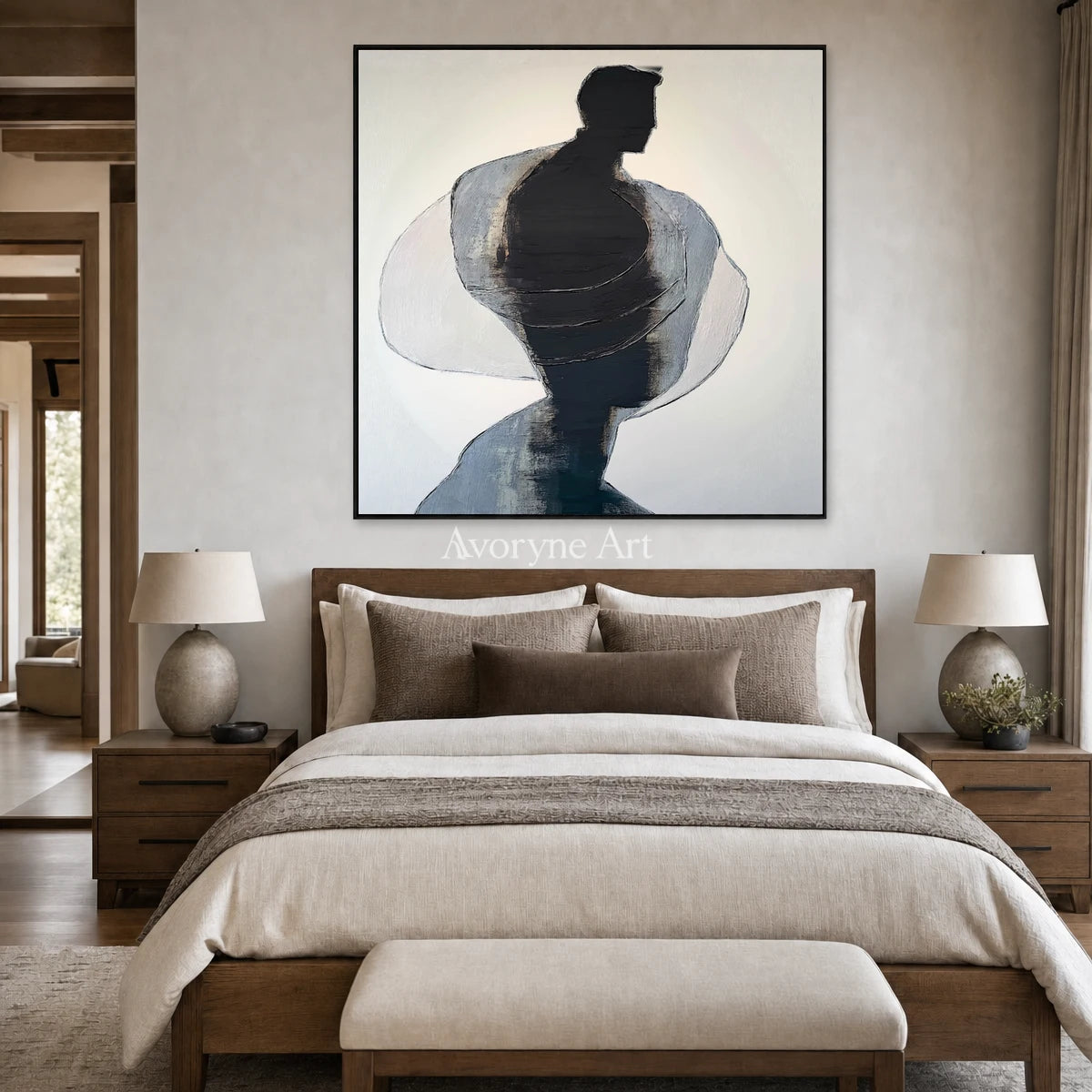 Obsidian Turning: Black Gestural Texture Square Abstract Wall Art — bedroom black