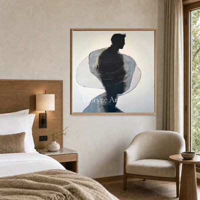 Obsidian Turning: Black Gestural Texture Square Abstract Wall Art — hotel wood