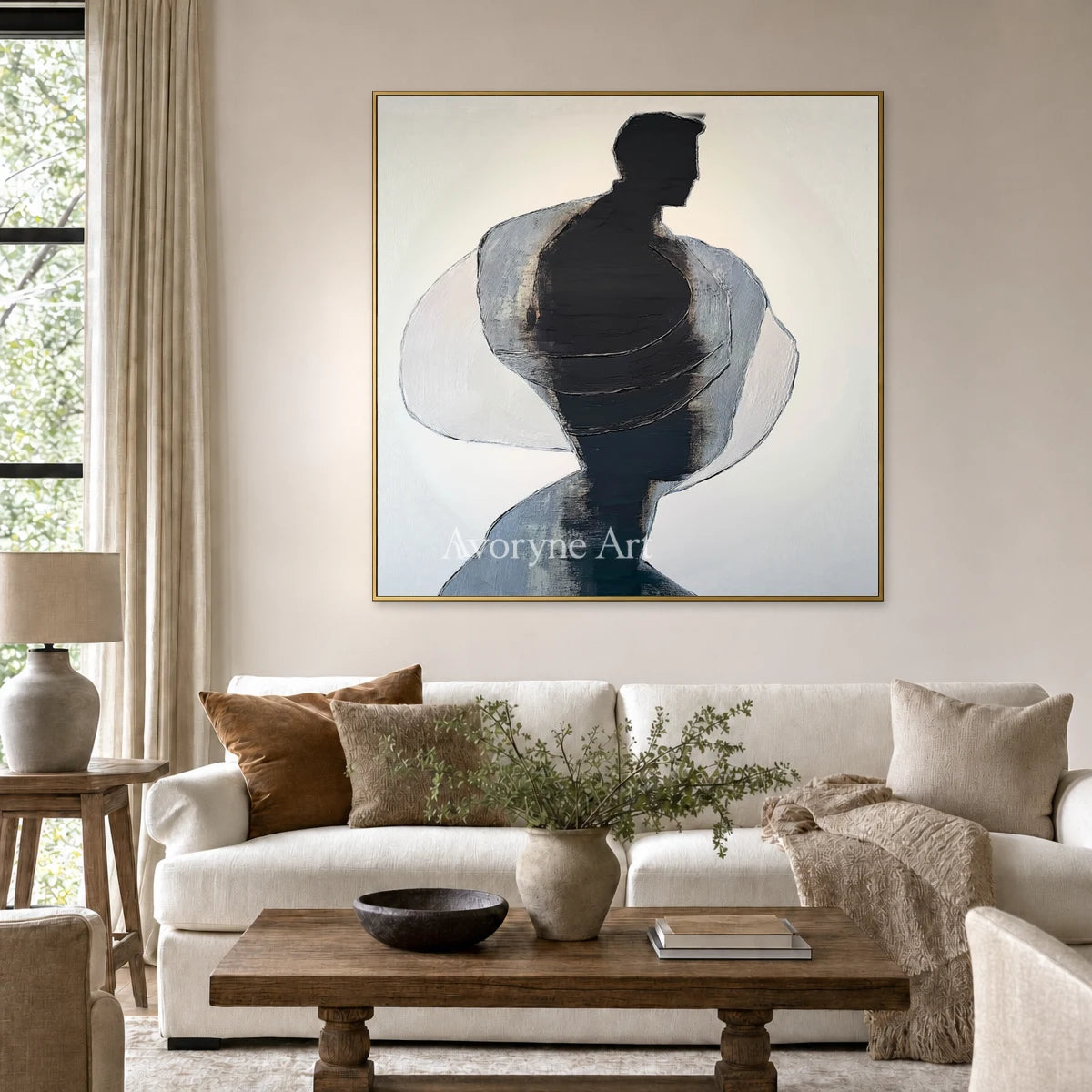 Obsidian Turning: Black Gestural Texture Square Abstract Wall Art — living gold
