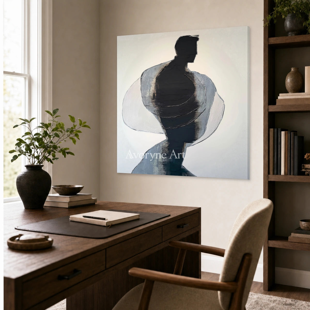 Obsidian Turning: Black Gestural Texture Square Abstract Wall Art — office frameless