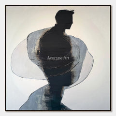 Obsidian Turning: Black Gestural Texture Square Abstract Wall Art — primary
