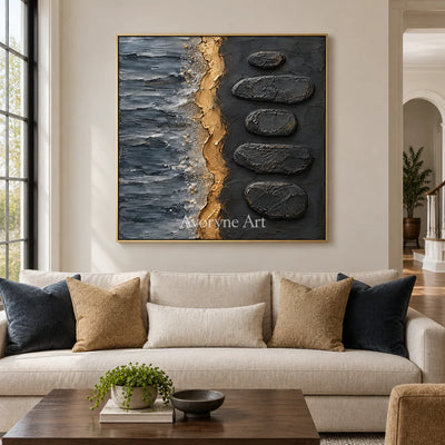 Gilded Cairn: Black Gold Abstract Art — living gold