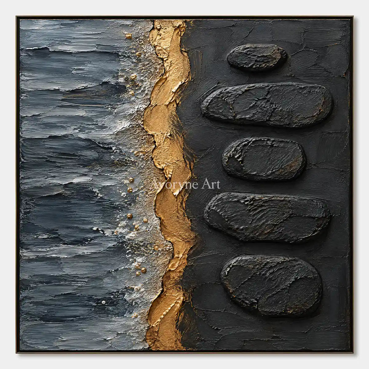Gilded Cairn: Black Gold Abstract Art — primary