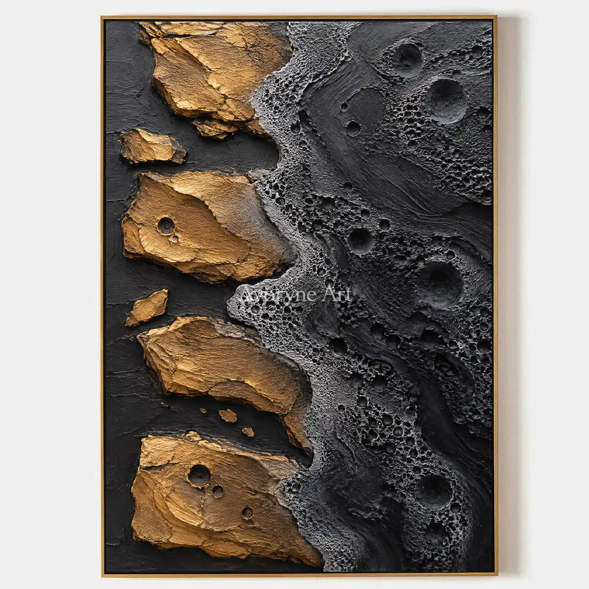 Obsidian Isles: Black Gold Abstract Art — primary