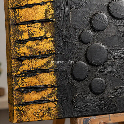 Ember Sequence: Black Gold Abstract Art — detail easel