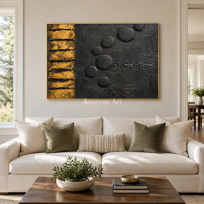 Ember Sequence: Black Gold Abstract Art — living gold