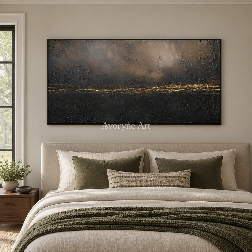 Aster Linen: Black Gold Horizon — bedroom black