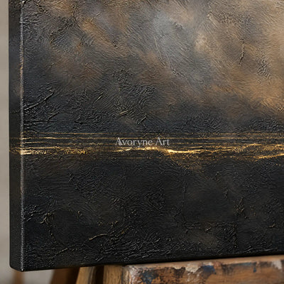 Aster Linen: Black Gold Horizon — detail easel