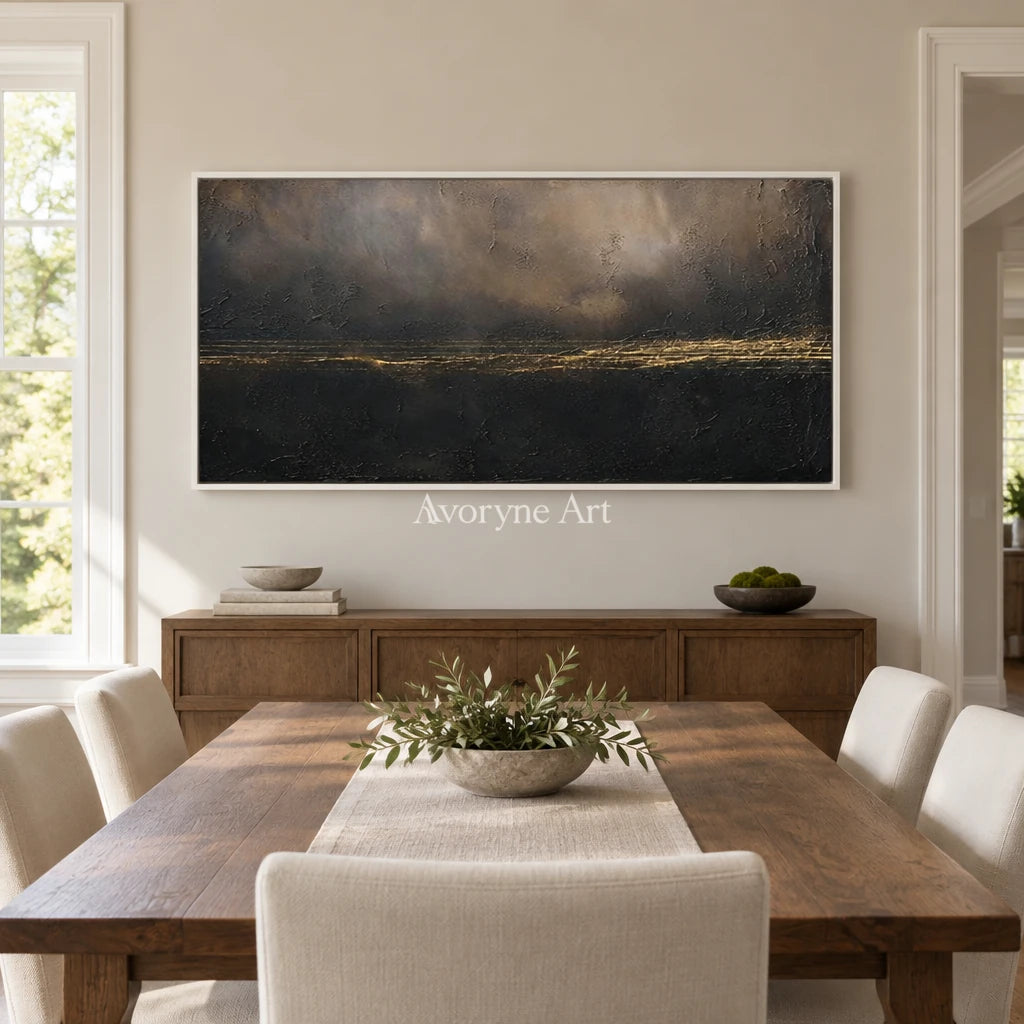 Aster Linen: Black Gold Horizon — dining white