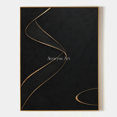 Gilded Helix: Black Gold Line Abstract Wall Art — primary