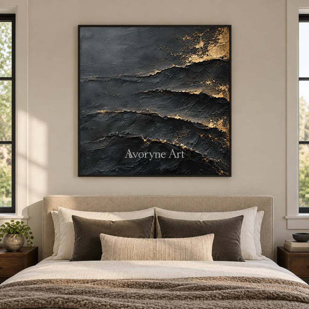 Aurum Fault: Black Gold Texture Art — bedroom black