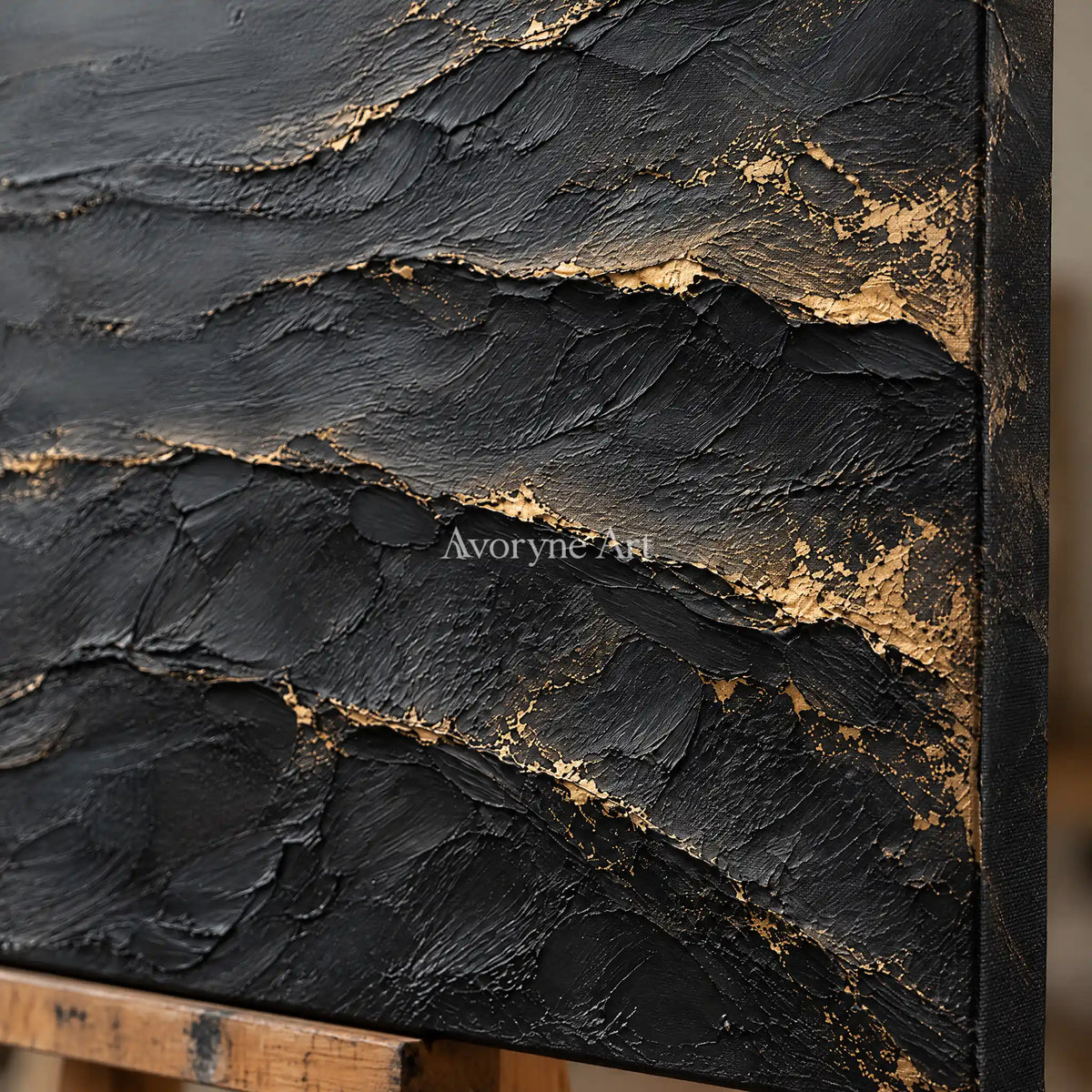 Aurum Fault: Black Gold Texture Art — detail easel