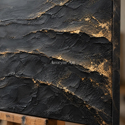 Aurum Fault: Black Gold Texture Art — detail easel