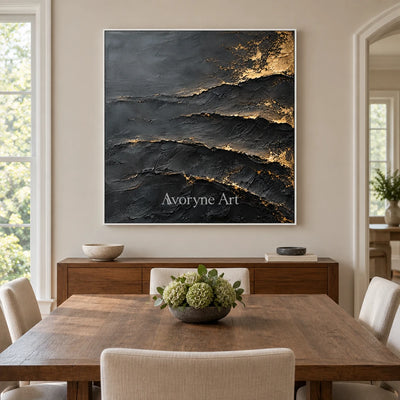 Aurum Fault: Black Gold Texture Art — dining white