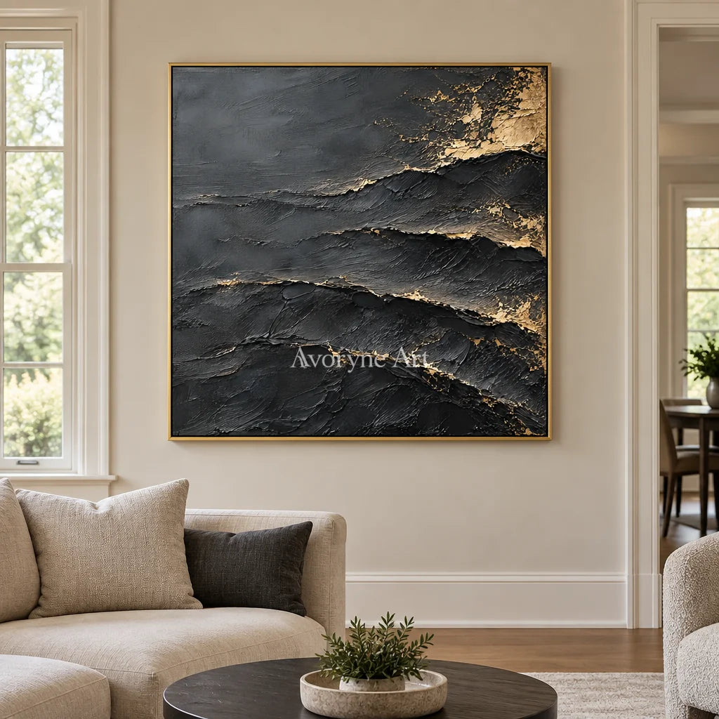 Aurum Fault: Black Gold Texture Art — living gold