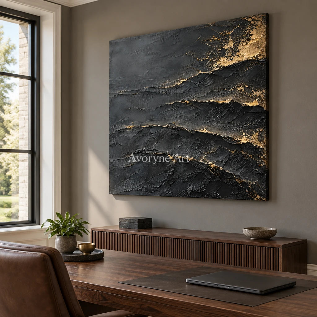 Aurum Fault: Black Gold Texture Art — office frameless
