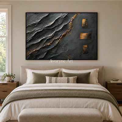 Slate Passage: Black Gold Texture Art — bedroom black