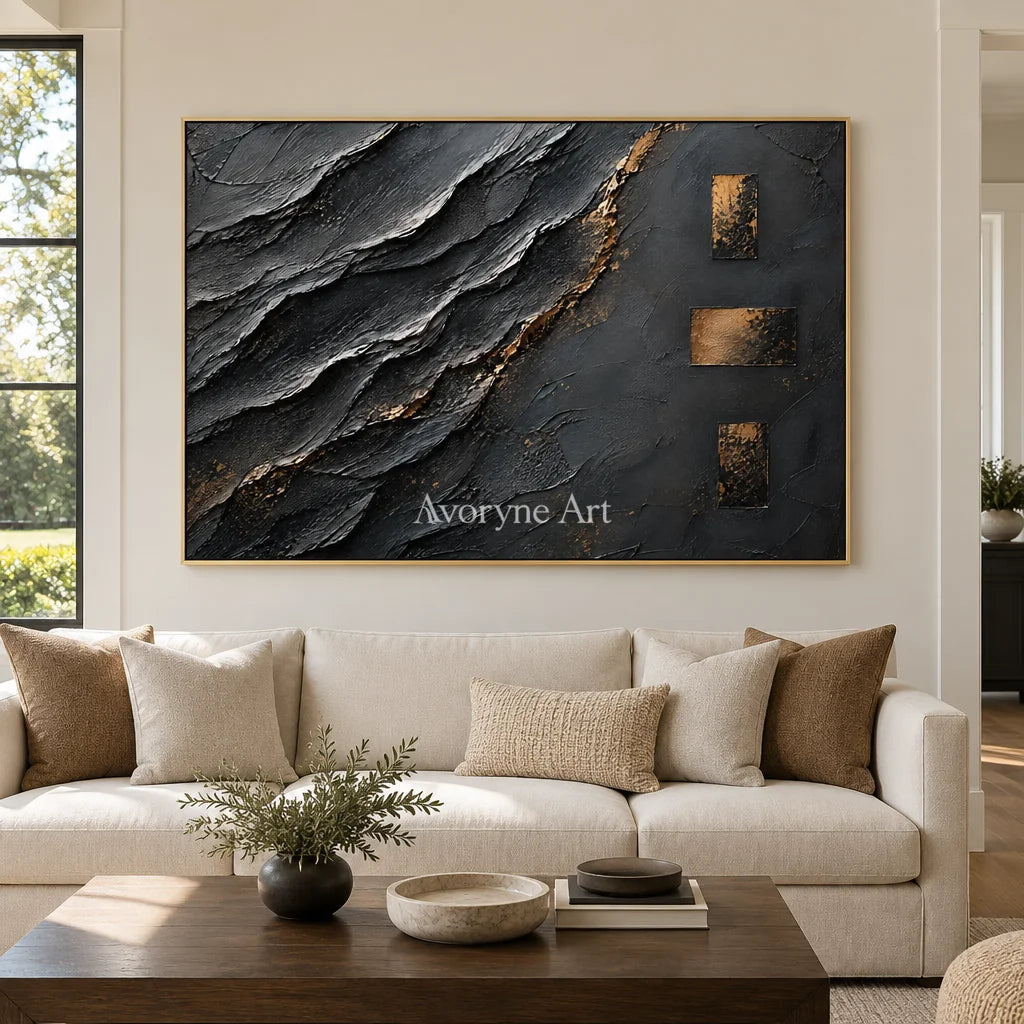 Slate Passage: Black Gold Texture Art — living gold