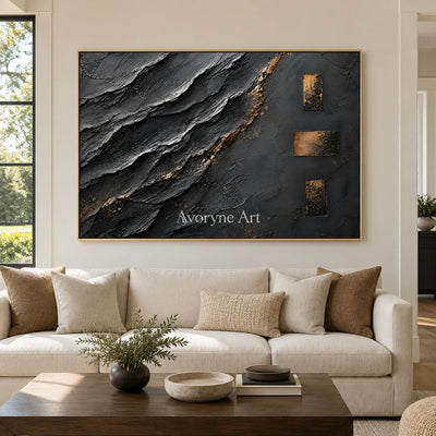 Slate Passage: Black Gold Texture Art — living gold