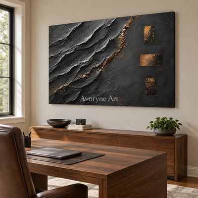 Slate Passage: Black Gold Texture Art — office frameless