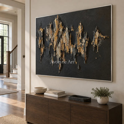 Gilded Ridge: Black Gold Textured Abstract Art — entry silver