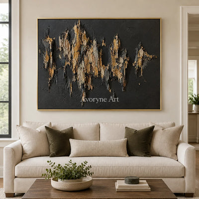 Gilded Ridge: Black Gold Textured Abstract Art — living gold