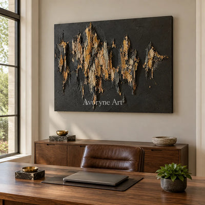 Gilded Ridge: Black Gold Textured Abstract Art — office frameless