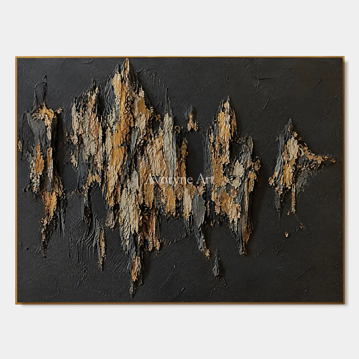 Gilded Ridge: Black Gold Textured Abstract Art — primary