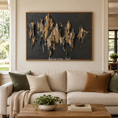Gilded Ridge: Black Gold Textured Abstract Art — villa wood