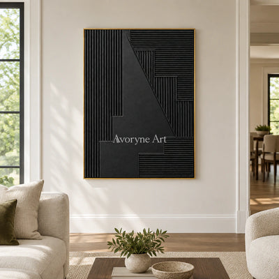 Nocturne Steps: Black Grooved Abstract Wall Art — living gold
