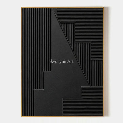 Nocturne Steps: Black Grooved Abstract Wall Art — primary