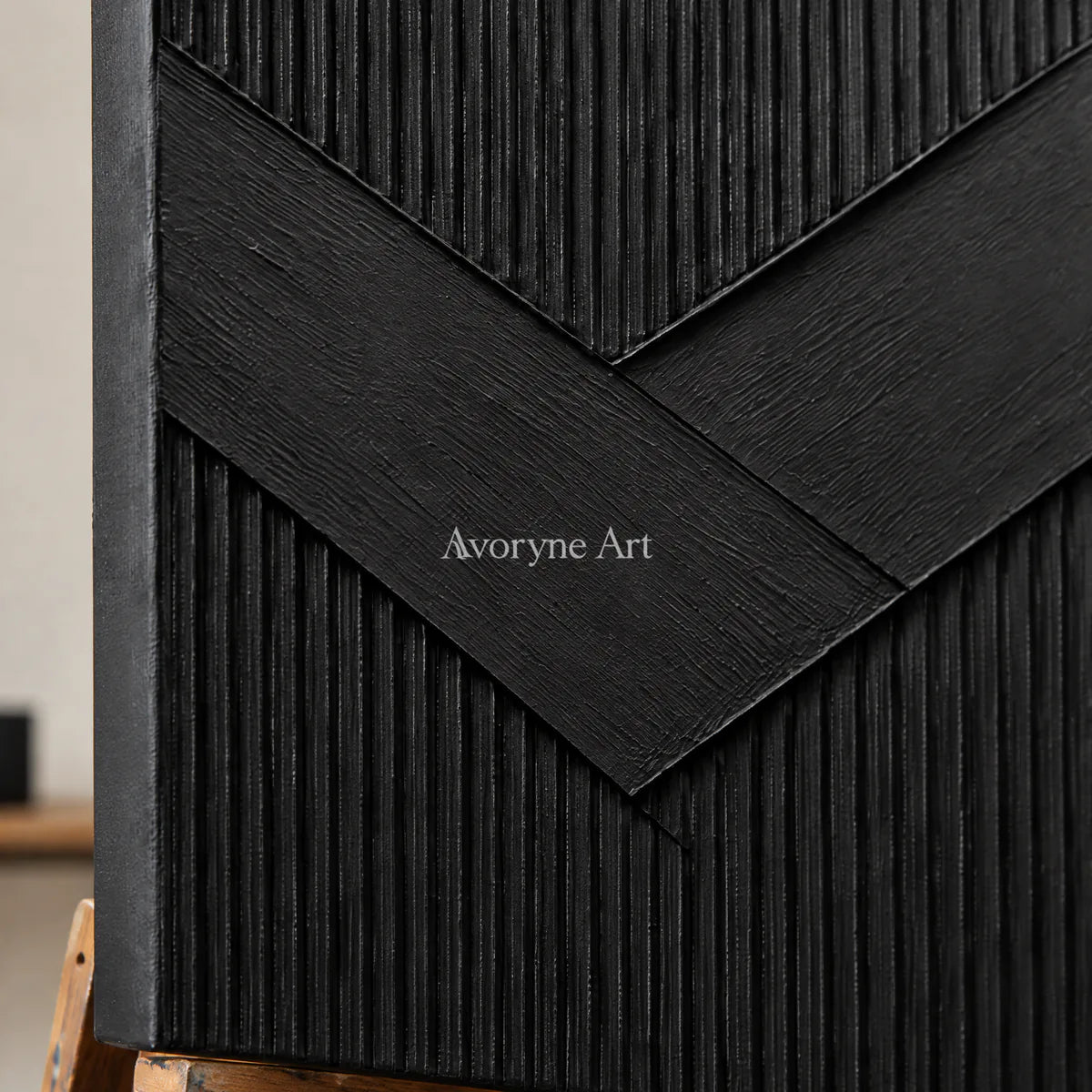 Shadow Terraces: Black Grooved Diptych Wall Art — detail easel
