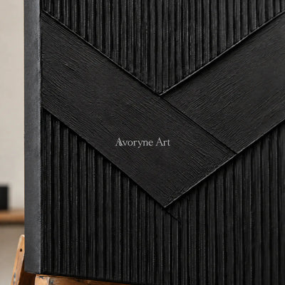 Shadow Terraces: Black Grooved Diptych Wall Art — detail easel