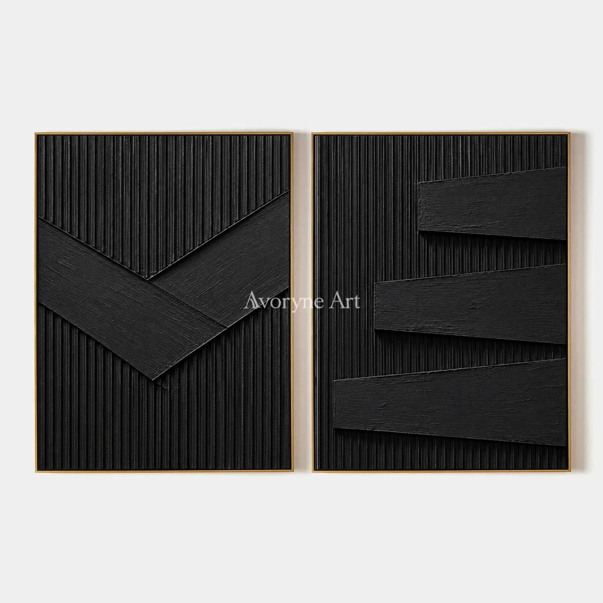 Shadow Terraces: Black Grooved Diptych Wall Art — primary