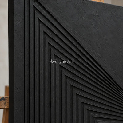 Nocturne Contours: Black Grooved Diptych Wall Art — detail easel