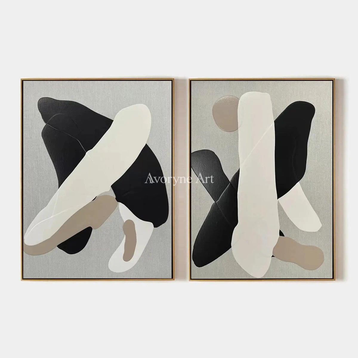 Muted Sonata, hand-painted black neutral organic art diptych by Min-Jun Park