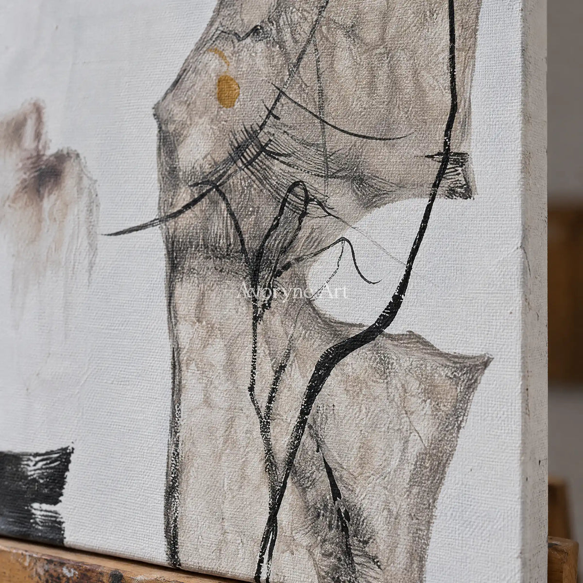 Aster Brook: Black Organic Lines — detail easel