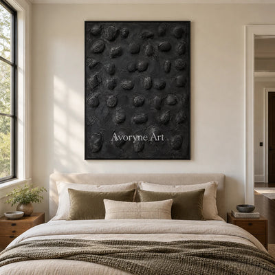 Nocturne Pebbles: Black Organic Relief Wall Art — bedroom black
