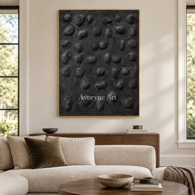 Nocturne Pebbles: Black Organic Relief Wall Art — living gold
