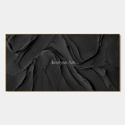 Obsidian Sweep: Black Panoramic Texture Wall Art — primary