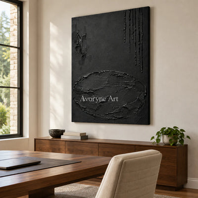 Obsidian Traces: Black Texture Abstract Wall Art — office frameless