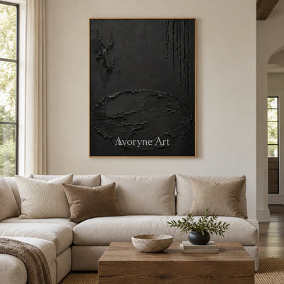 Obsidian Traces: Black Texture Abstract Wall Art — villa wood