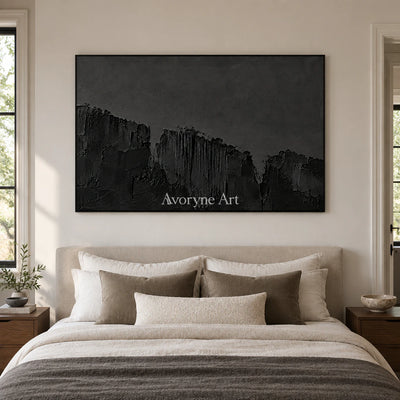 Nocturne Masses: Black Texture Abstract Wall Art — bedroom black