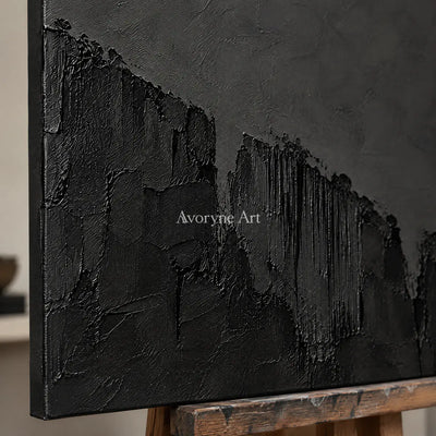 Nocturne Masses: Black Texture Abstract Wall Art — detail easel